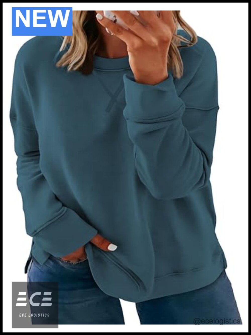 Womens Plus Size Crew Neck Loose Fit Long Sleeve Pullover Sweatshirt